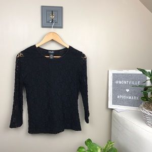 Rafaella Petites Small Semi Sheer Black Lace Top
